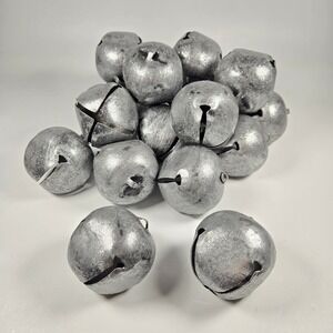 20 Silver Jingle Bells Metal Ringing Rustic Sparkle Glitter Christmas 2.5"x2.3"